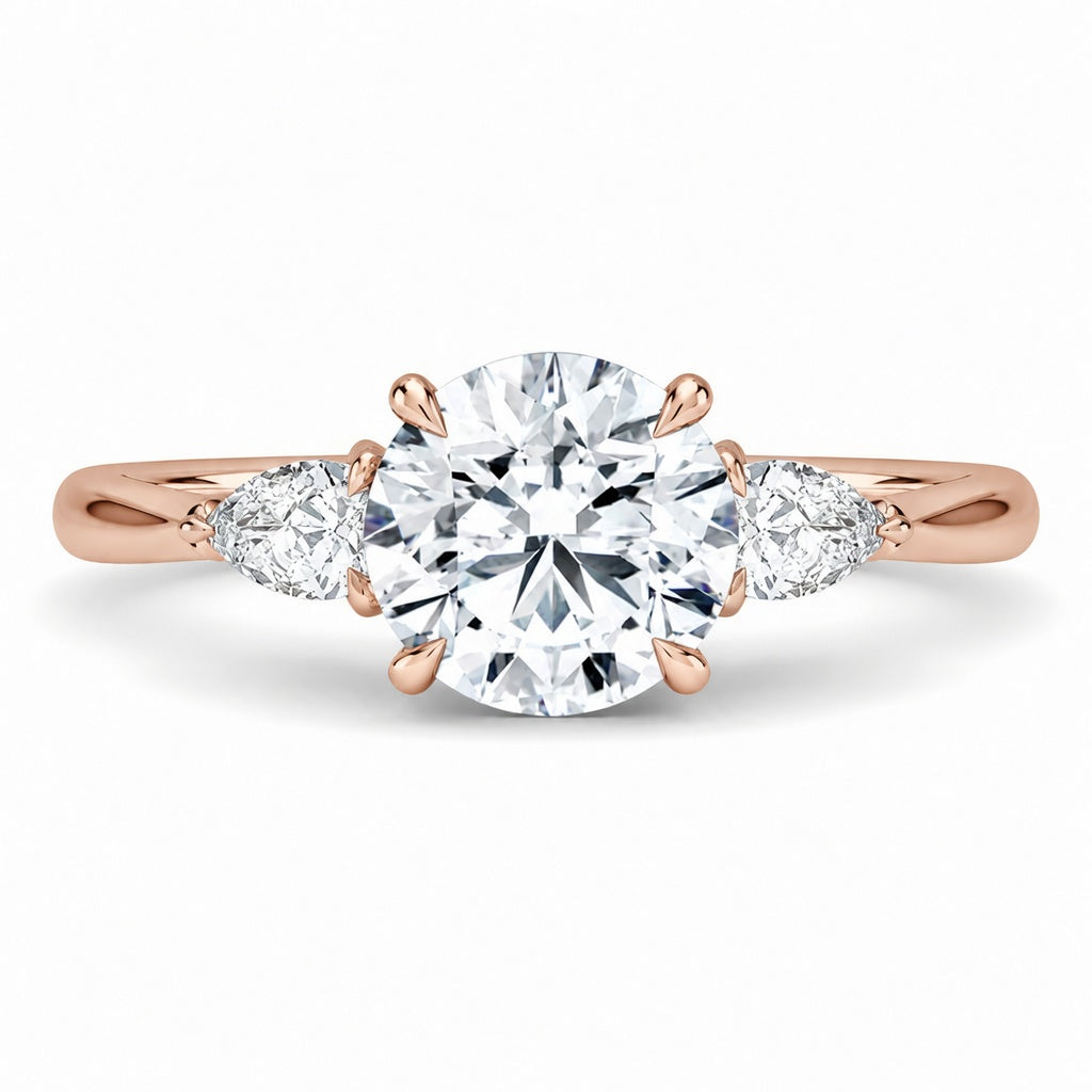 2.00 CT Pear Lab-Grown Diamond Hidden Halo Three Stone Engagement Ring in 14K White Gold – Petal Inspired Botanical Design