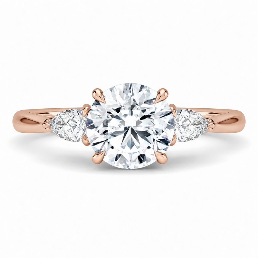2.00 CT Pear Lab-Grown Diamond Hidden Halo Three Stone Engagement Ring in 14K White Gold – Petal Inspired Botanical Design