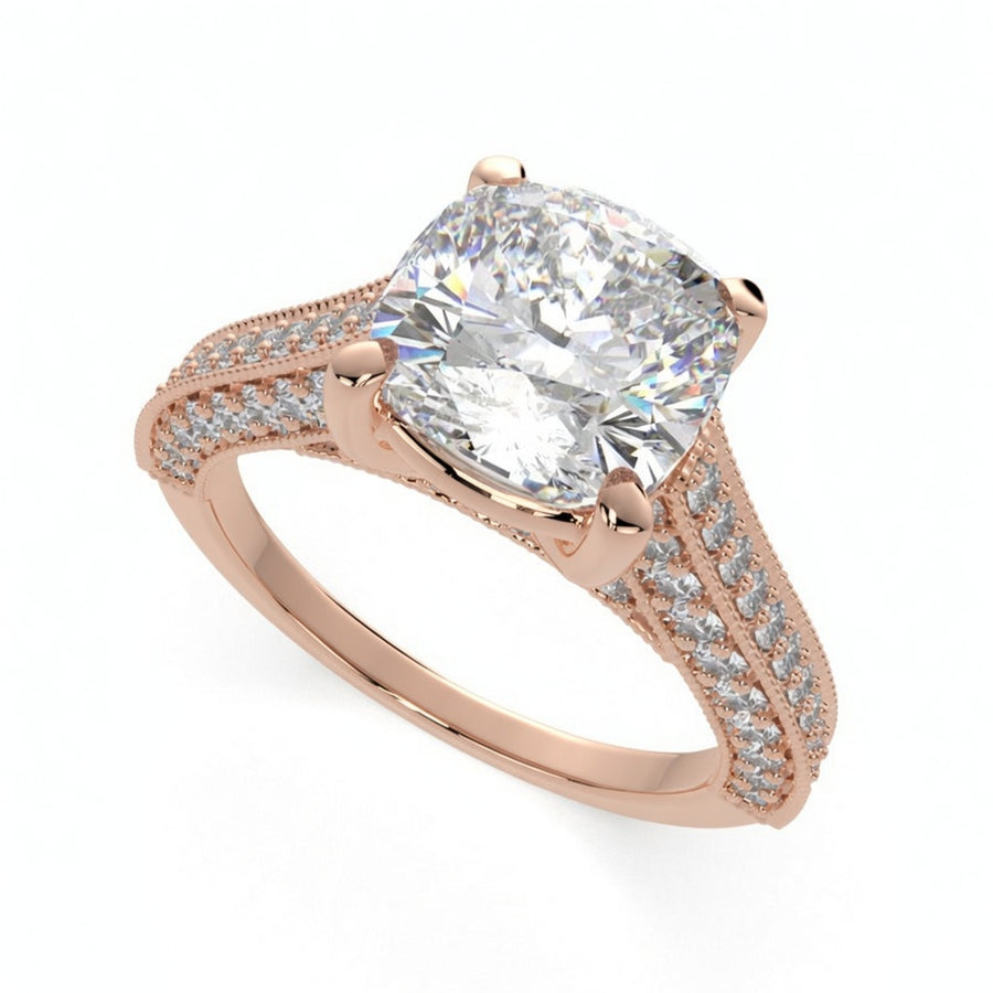Daria 4.75 Carat Cushion Cut Pave 6 Prong Engagement Ring