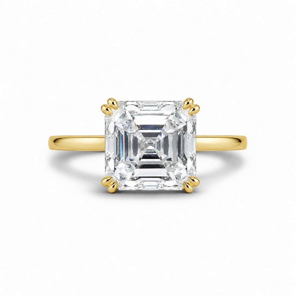 3.00 CT Asscher Cut Lab-Grown Diamond Solitaire Engagement Ring in 14K White Gold – Double Claw Prong Design