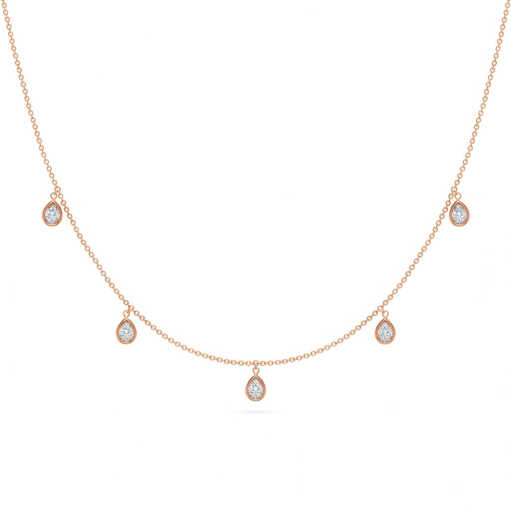 0.8 Ct Pear Cut Diamond Chain Necklace VS1 D-F White Gold 14k