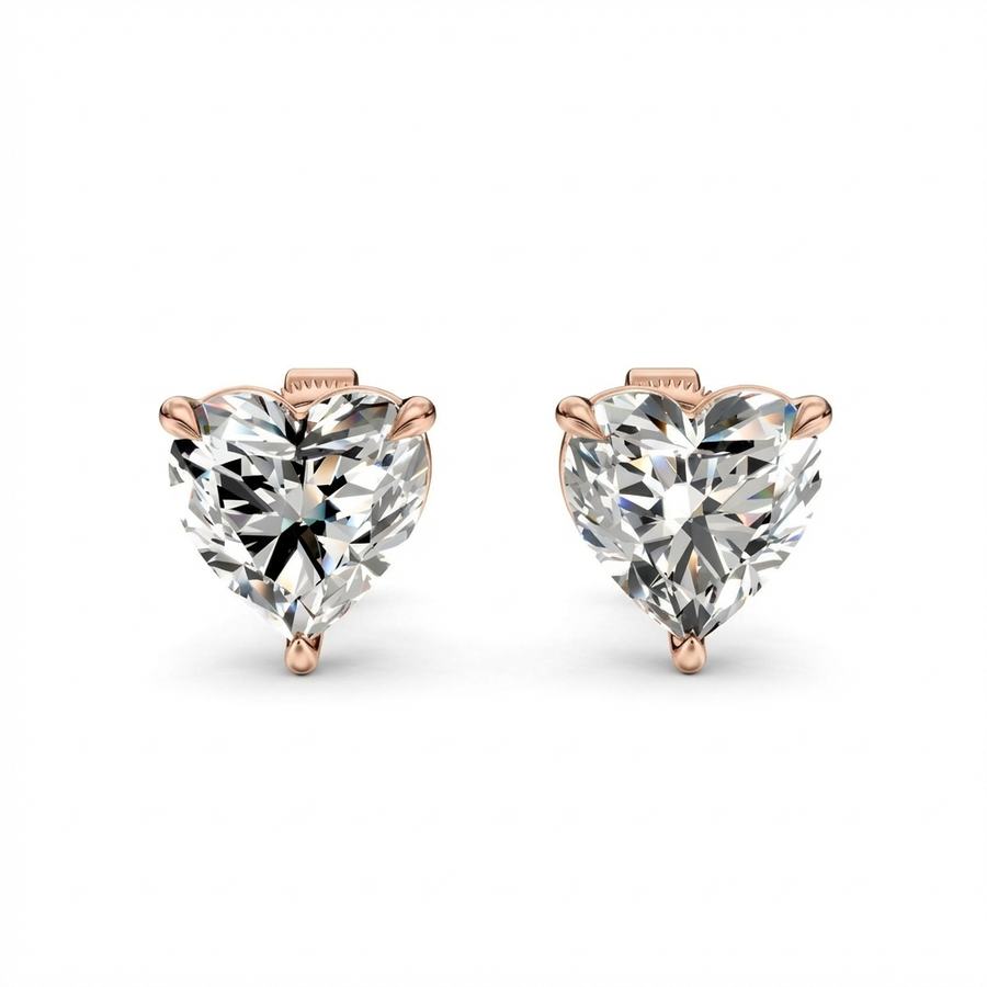 3 ct Heart Cut Stud Solitaire Butterfly Diamond Earrings VS1 D White Gold 14k