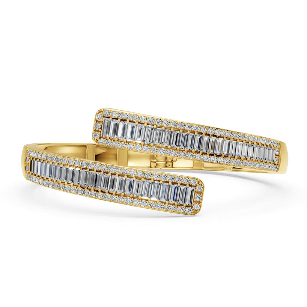 7.09 Carat Baguette Round Cut Diamond Bangle Bracelet VS1 D F White Gold 14k