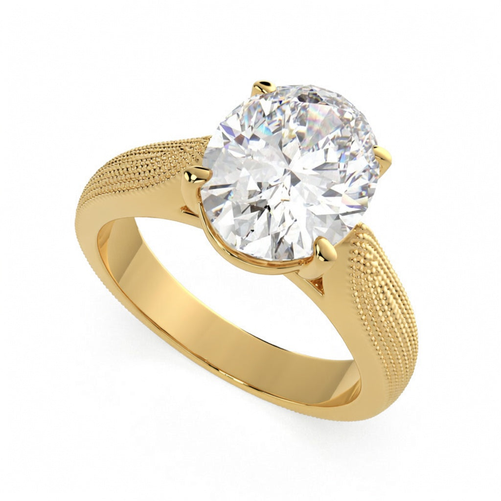 Valentina 3 Carat Oval Cut Solitaire Tapered Milgrain Engagement Ring