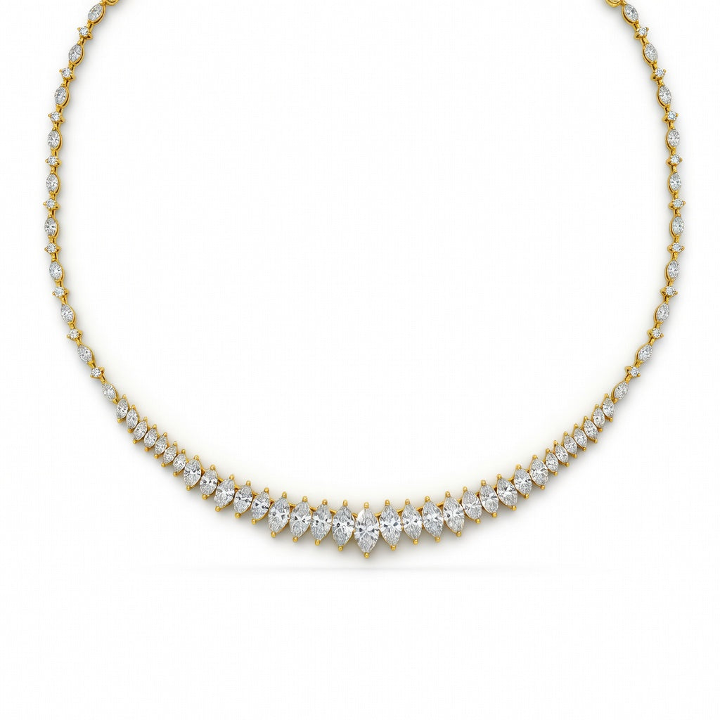 13.85 Ct Round Marquise Cut Diamond Tennis Necklace VS1 D-F White Gold 14k
