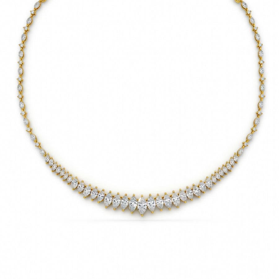 13.85 Ct Round Marquise Cut Diamond Tennis Necklace VS1 D-F White Gold 14k