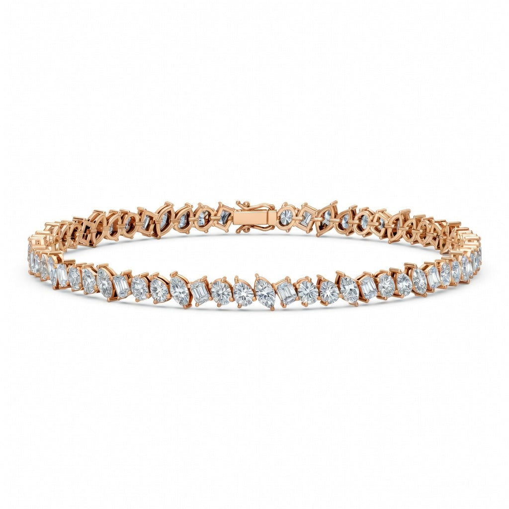 5.86 Carat Mixed Cut Diamond Tennis Bracelet VS1 D F White Gold 14k
