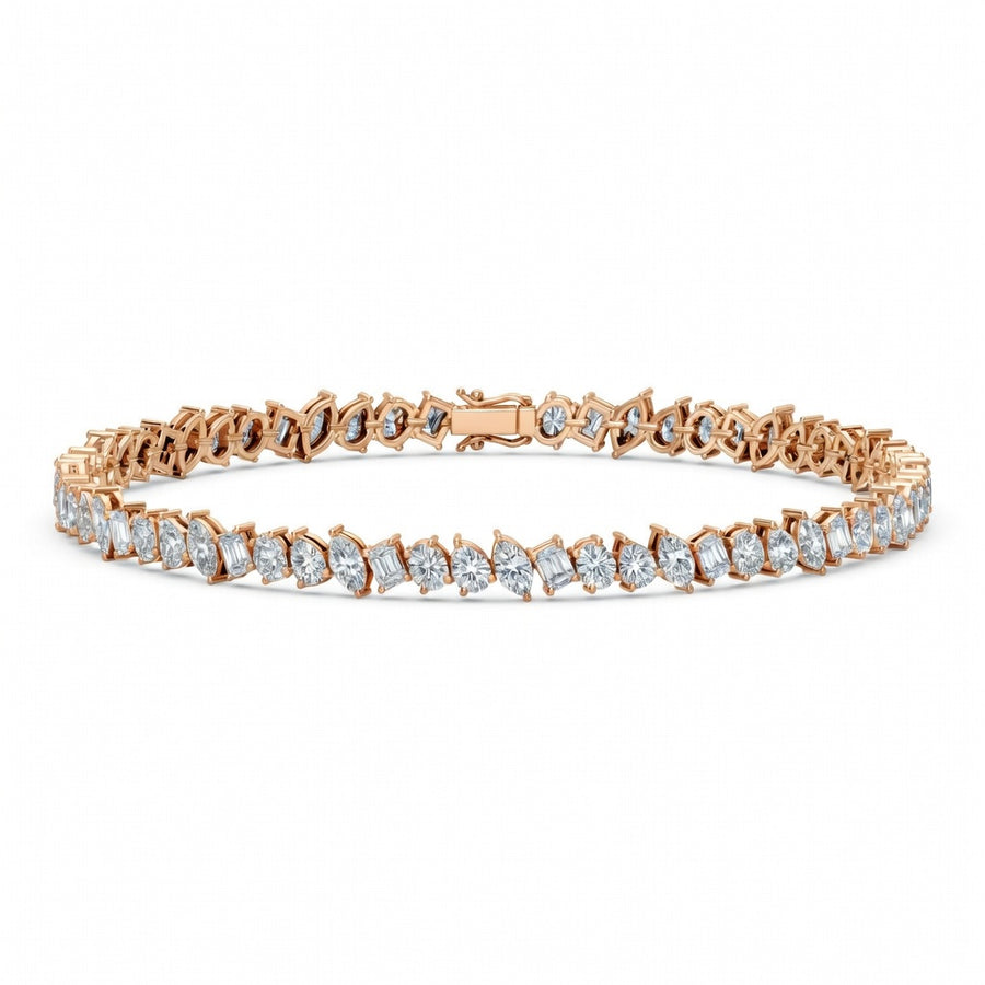 5.86 Carat Mixed Cut Diamond Tennis Bracelet VS1 D F White Gold 14k
