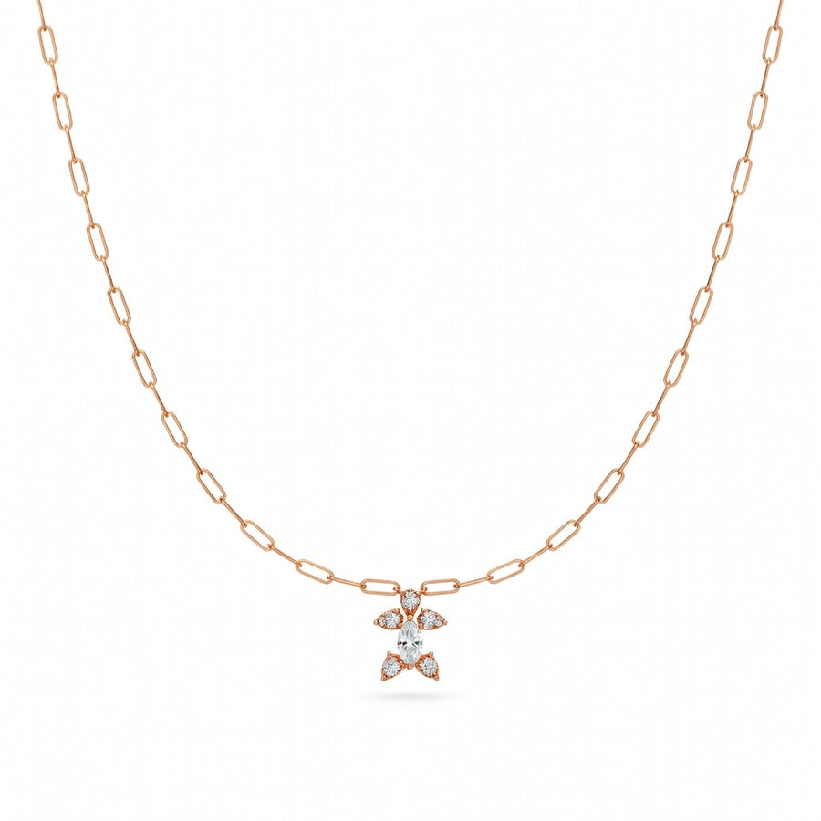 0.9 Ct Marquise Pear Cut Diamond Pendant Necklace VS1 D-F White Gold 14k