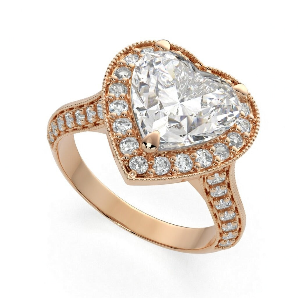Beatrice 1.45 Carat Heart Cut Halo Pave Knife Edge Milgrain Engagement Ring