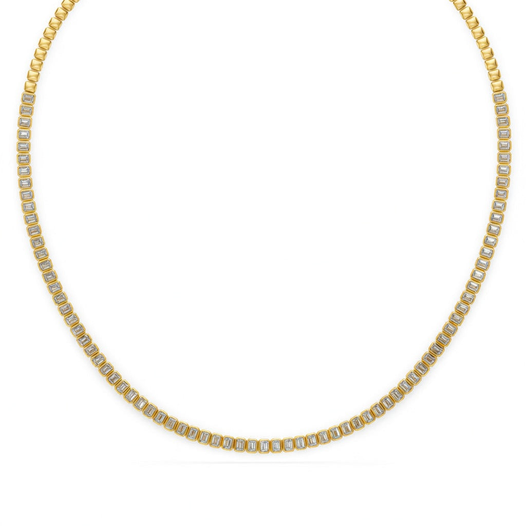 9.65 Ct Emerald Cut Diamond Tennis Necklace VS1 D-F White Gold 14k