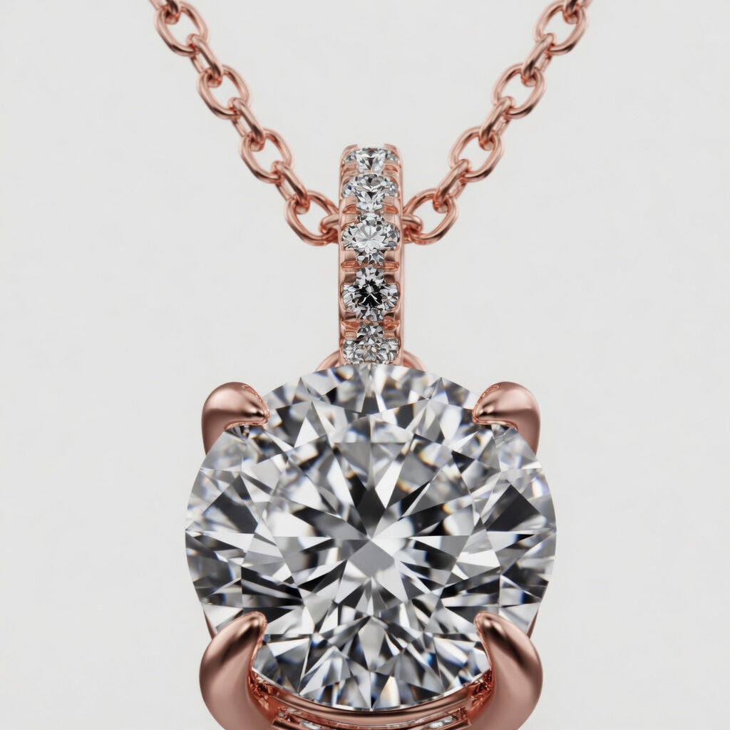 1.50 CTW Round Lab-Grown Diamond Hidden Halo Pendant with Diamond Bail (D–F / VS1–VS2, IGI Certified)
