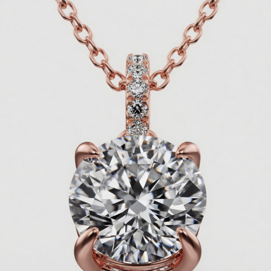 1.50 CTW Round Lab-Grown Diamond Hidden Halo Pendant with Diamond Bail (D–F / VS1–VS2, IGI Certified)