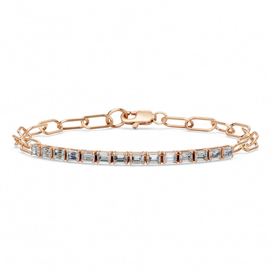 1.76 Carat Emerald Cut Diamond Chain Bracelet VS1 D F White Gold 14k