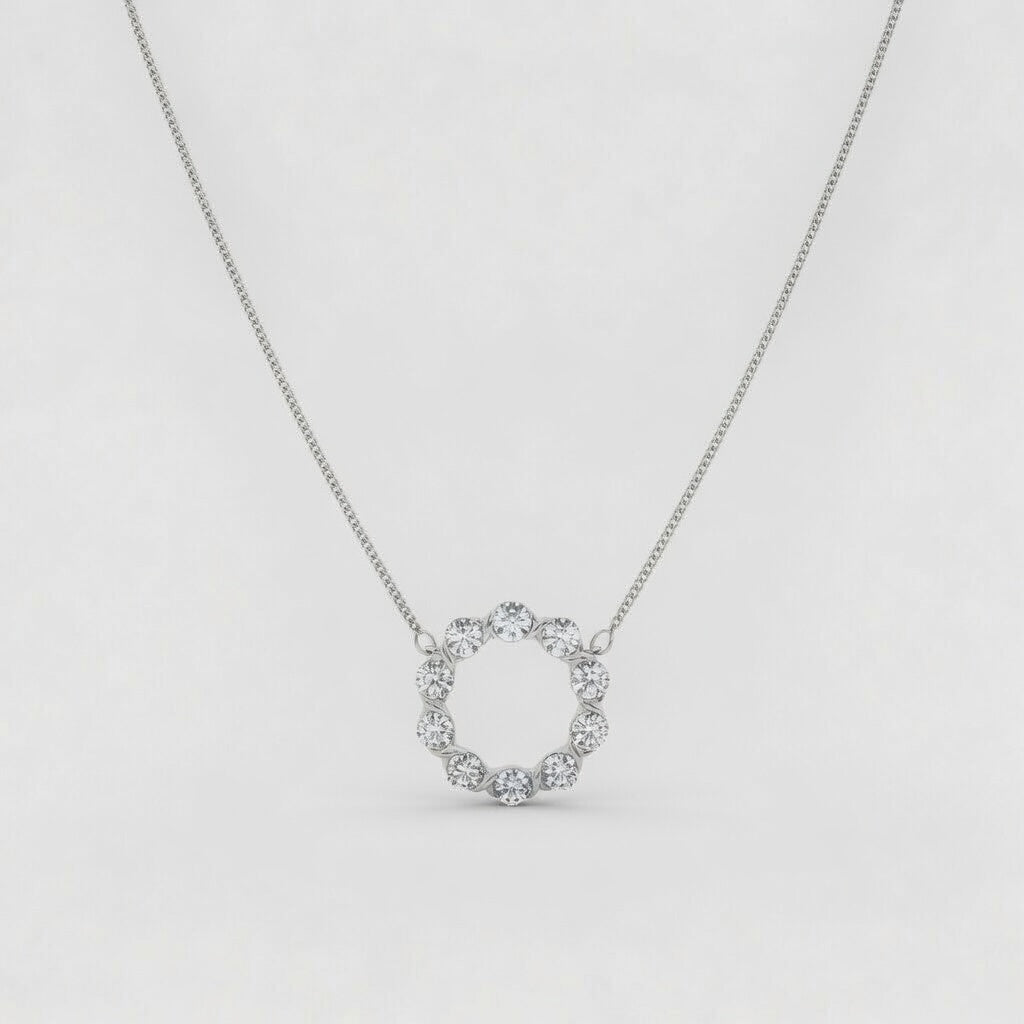 2.00 CTW Round Lab-Grown Diamond Circle Pendant with Adjustable Chain (D–F / VS1–VS2, IGI Certified)