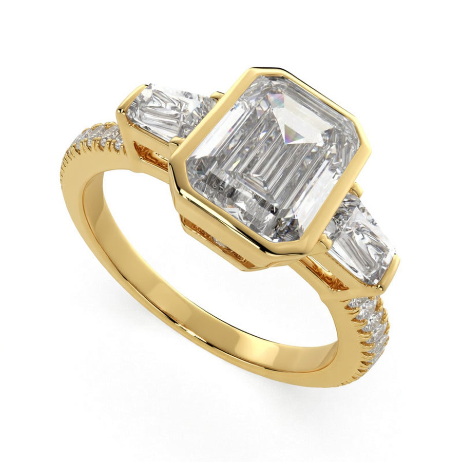 Emilia 2.5 Carat Emerald Cut Trilogy 3 Stone Engagement Ring