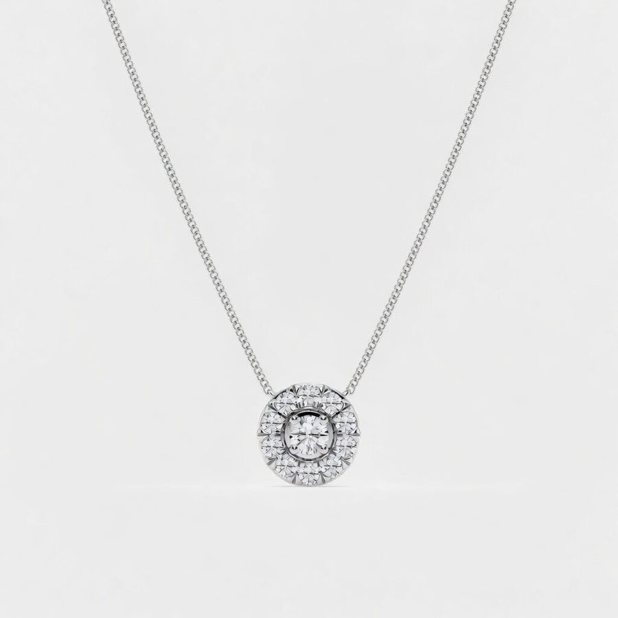 1.00 CTW Round Lab-Grown Diamond Halo Pendant in Sterling Silver (D–F / VS1–VS2, IGI Certified)
