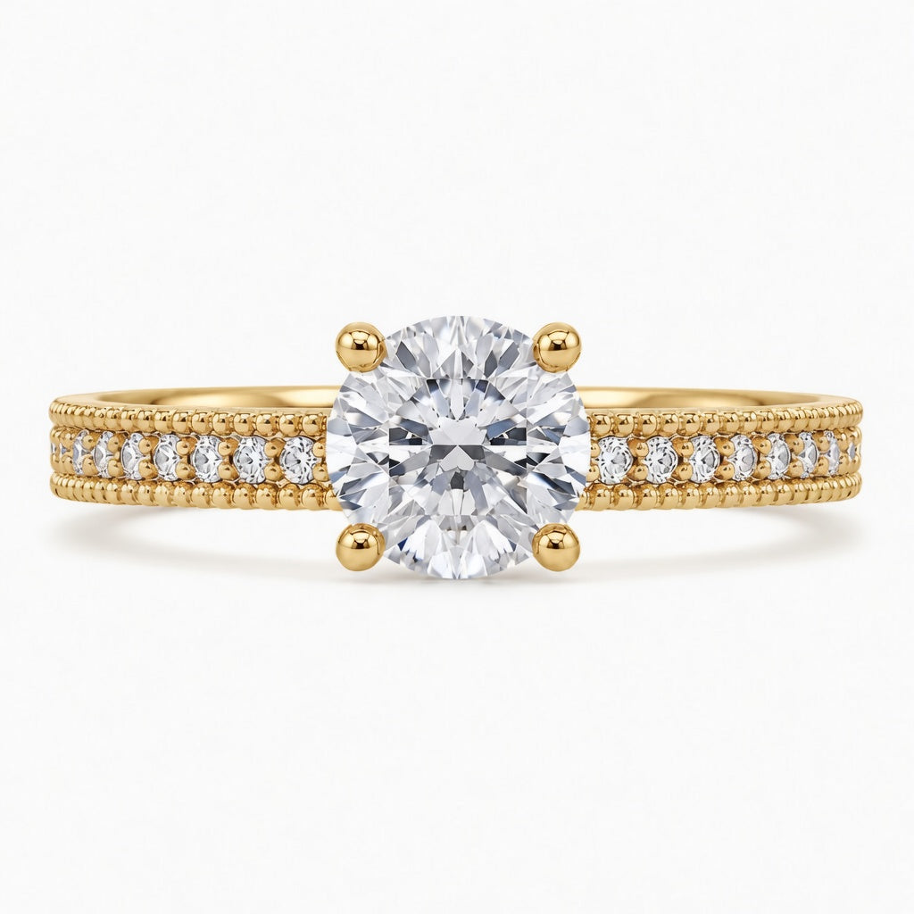 1.50 CT Vintage Lab-Grown Diamond Engagement Ring in 14K White Gold – Hand-Engraved Antique Design