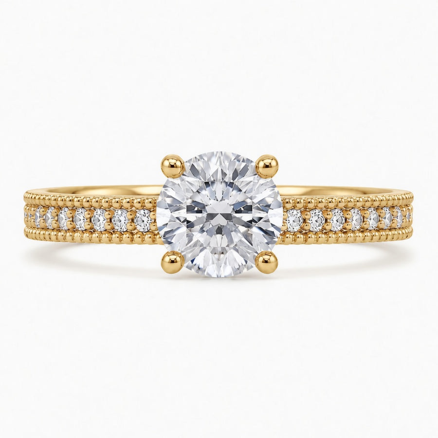 1.50 CT Vintage Lab-Grown Diamond Engagement Ring in 14K White Gold – Hand-Engraved Antique Design