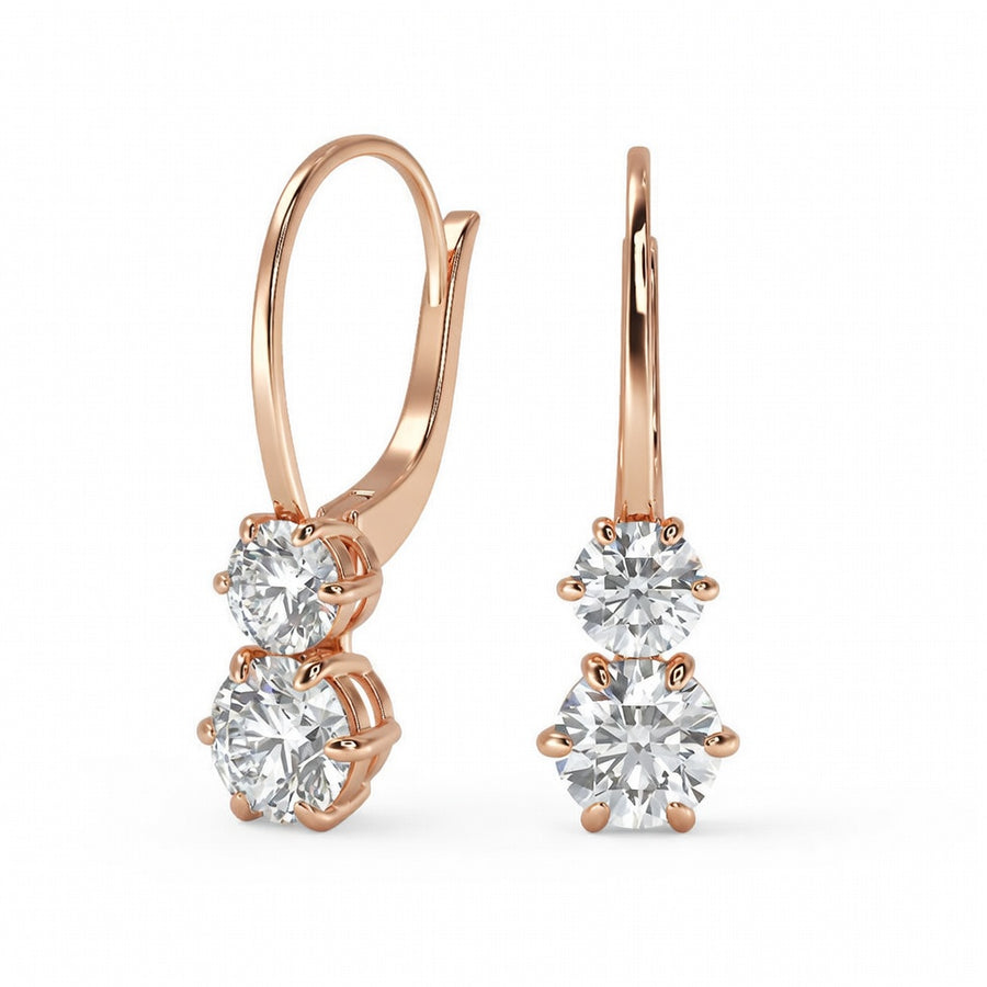 3 Ct Round Cut 6 Prong Stacked Diamond Earrings VS1 D Leverback