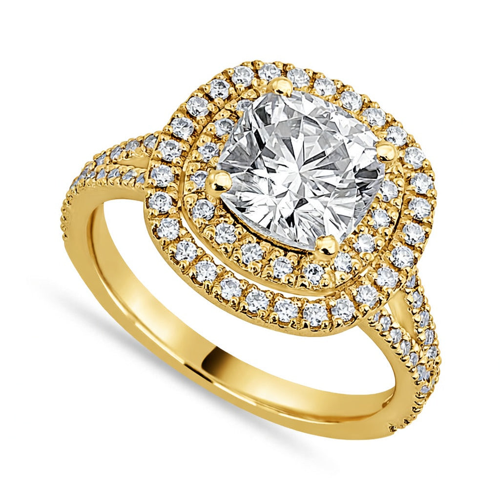 Livia 2.36 ct Lab Grown Round Cut Double Halo Pave Diamond Engagement Ring