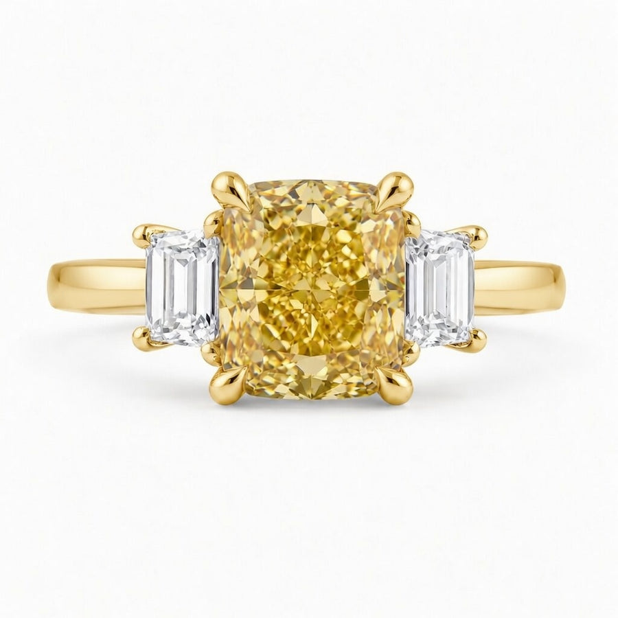 3.00 CT Yellow Radiant Cut Lab-Grown Diamond Three-Stone Engagement Ring in 14K White Gold – Fancy Color Proposal Design