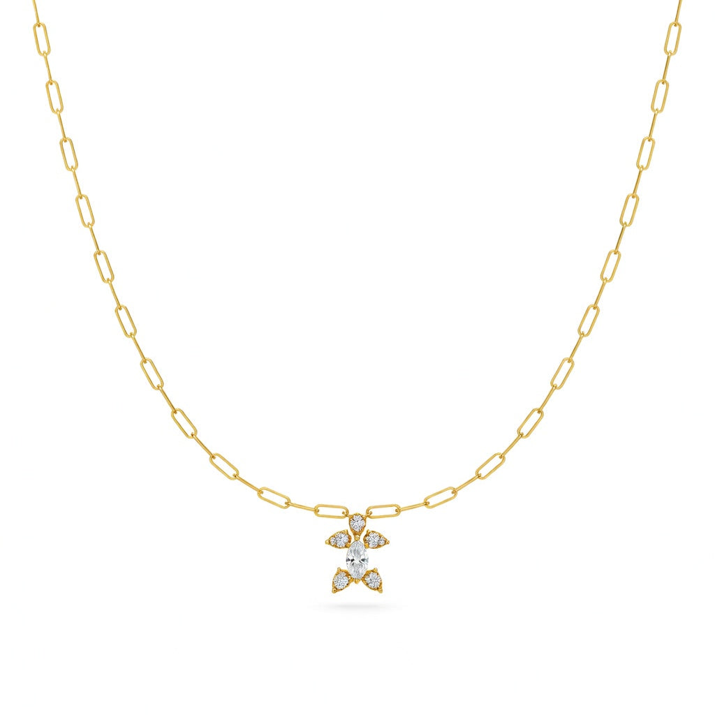 0.9 Ct Marquise Pear Cut Diamond Pendant Necklace VS1 D-F White Gold 14k
