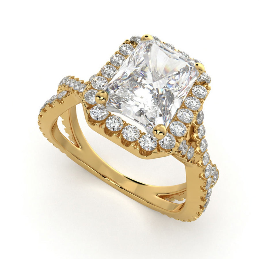 Ophelia 2.35 Carat Radiant Cut Pave Halo Split Shank Engagement Ring