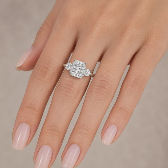 Hana 4.2 Carat Emerald Cut 3 Stone Engagement Ring