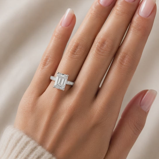  VS1 D Lab Grown Diamond Pave Emerald Ring
