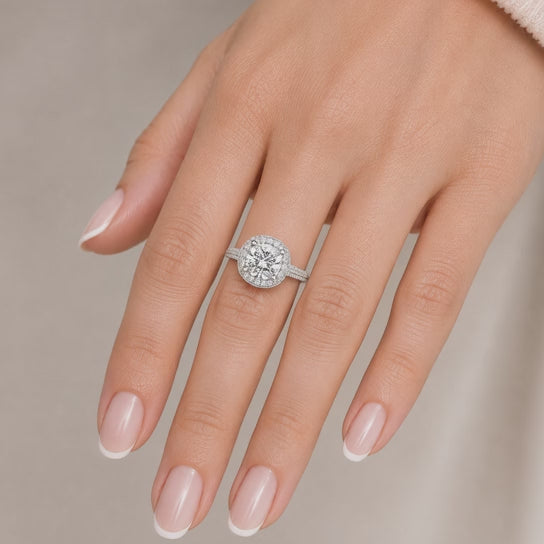 Beatrice 3.45 Carat Cushion Cut Halo Pave Knife Edge Milgrain Engagement Ring