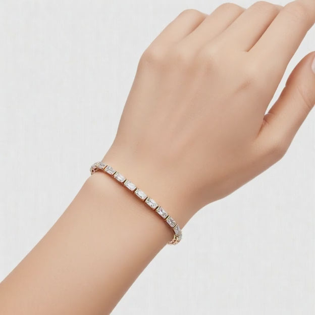 6.21 Carat Baguette Cut Diamond Tennis Bracelet VS1 D F White Gold 14k