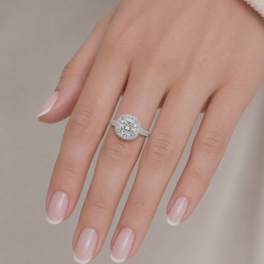 VS1 D Lab Grown Diamond Halo Pave Cushion Ring