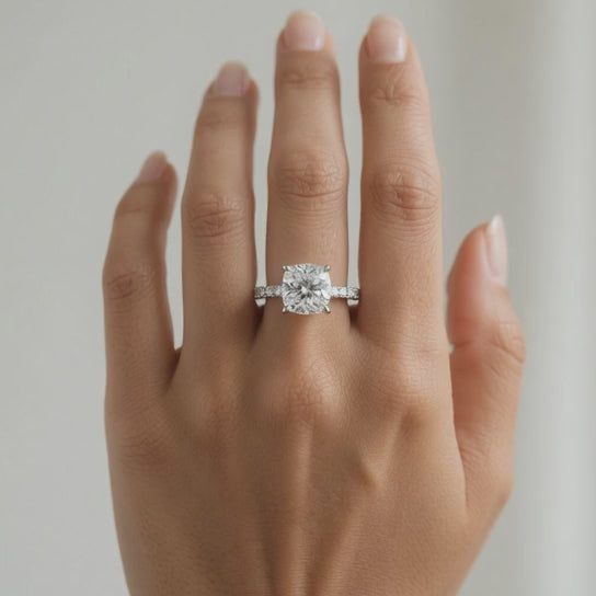 Lavinia 3.35 Carat Cushion Cut Side Stone 4 Prong Engagement Ring