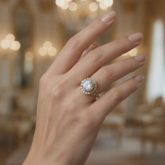 Ada 2.35 Carat Oval Cut Halo Pave Engagement Ring