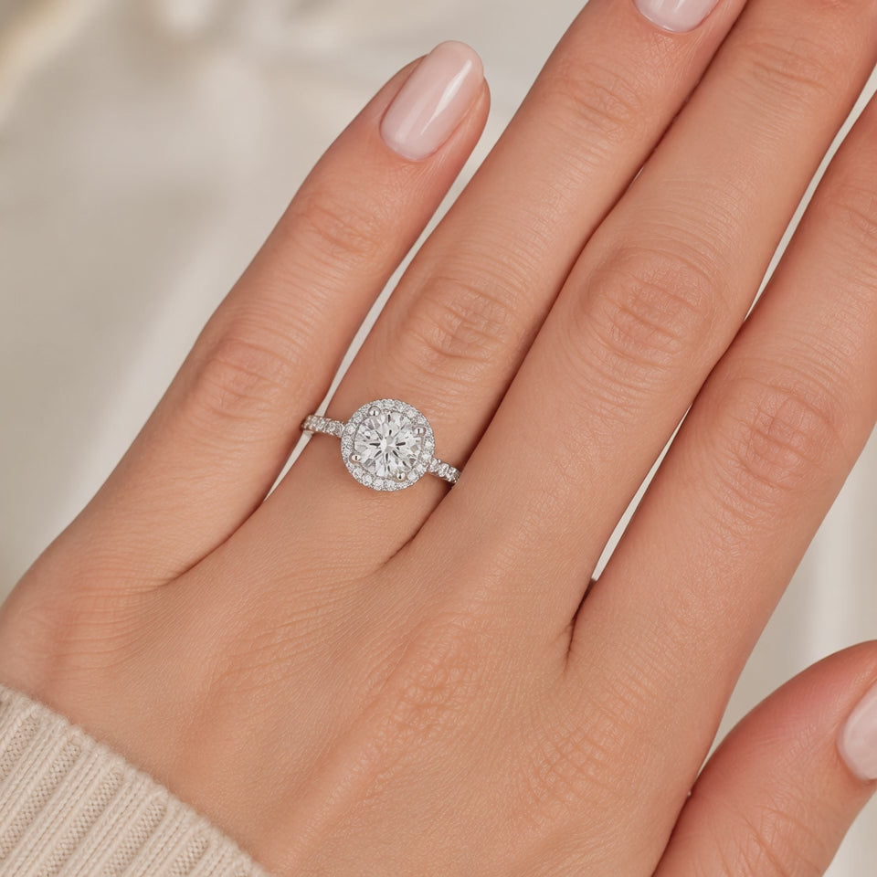 Lucia 1.62 ct Lab Grown Cushion Cut Double Claw Pave Diamond Engagement Ring
