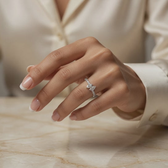 1.00 CT Two-Stone Lab-Grown Diamond Ring with Pavé Band in 14K White Gold (D–F / VS1–VS2)