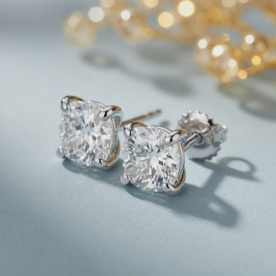 4.5 Ct Cushion Cut Stud Diamond Earrings VS1 D Screw Back White Gold 14k