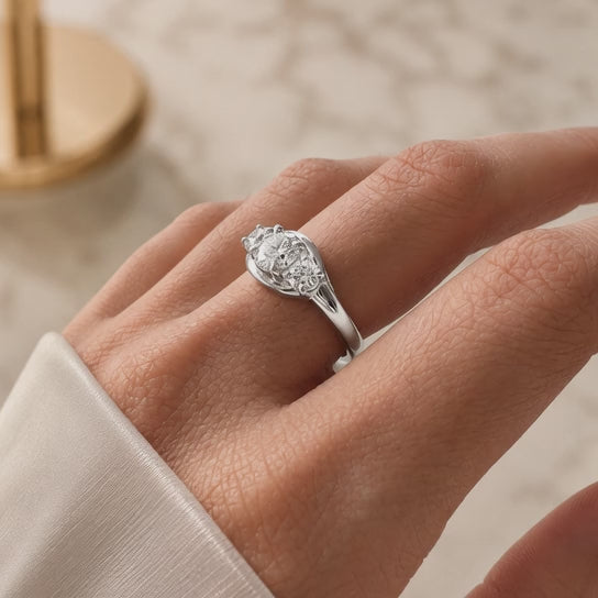 1.50 CT Round Cut Lab-Grown Diamond Three-Stone Engagement Ring in 14K White Gold – Classic Colorless Promise Design