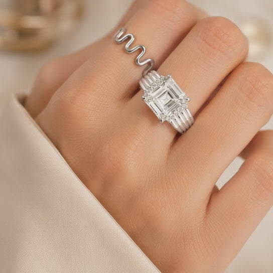3.00 CT Asscher Cut Lab-Grown Diamond Engagement Ring in 14K White Gold – Vintage Art Deco Statement Ring with Side Diamonds