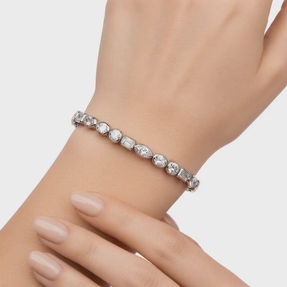 7.06 Carat Oval Emerald Round Cut Diamond Tennis Bracelet VS1 D F White Gold 14k