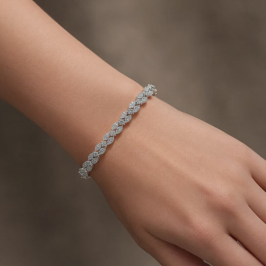 6.44 Carat Marquise Round Cut Diamond Tennis Bracelet VS1 D F White Gold 14k — product video