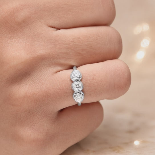 1.00 CT Round Cut Lab-Grown Diamond Three-Stone Engagement Ring in 14K White Gold – Minimalist Trilogy Anniversary Design