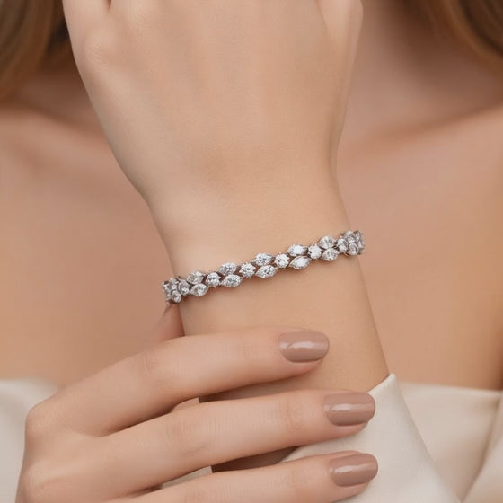 6.44 Carat Marquise Round Cut Diamond Tennis Bracelet VS1 D F White Gold 14k