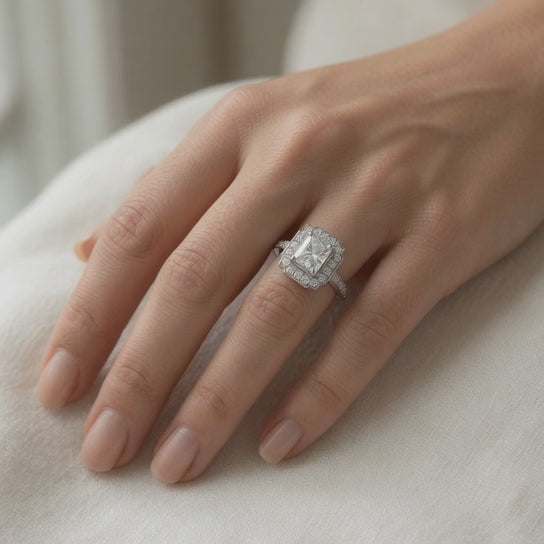 Amalia 1.5 Carat Radiant Cut Halo Pave Engagement Ring