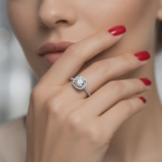 Emma 2.28 ct Lab Grown Round Cut Halo Pave Diamond Engagement Ring