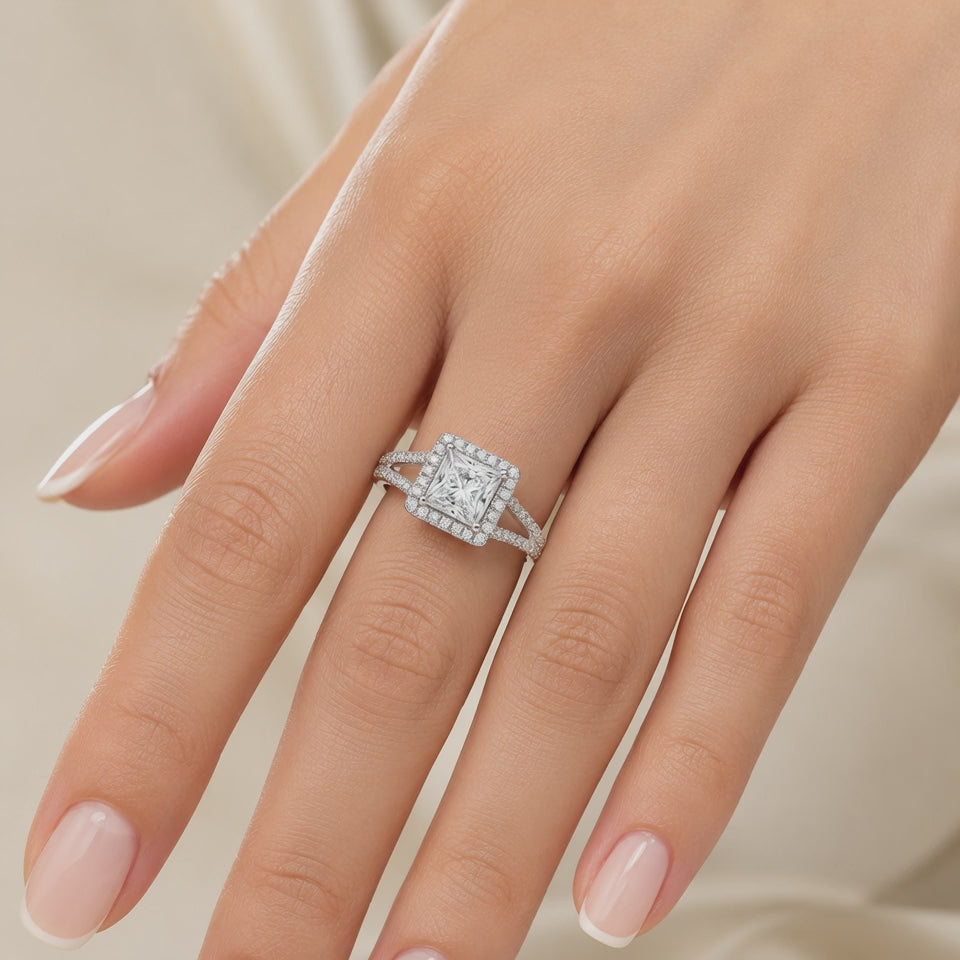 Madeline 2.89 ct Lab Grown Princess Cut Halo Split Shank Diamond Engagement Ring