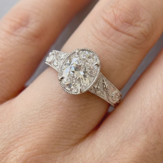 2.00 CT Art Deco Oval Cut Lab-Grown Diamond Engagement Ring in 14K White Gold – Handcrafted Milgrain Bezel Vintage Design