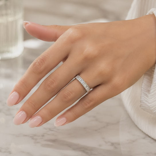 1.00 CT Lab-Grown Diamond Half Eternity Ring in 14K White Gold (D–F / VS1–VS2)