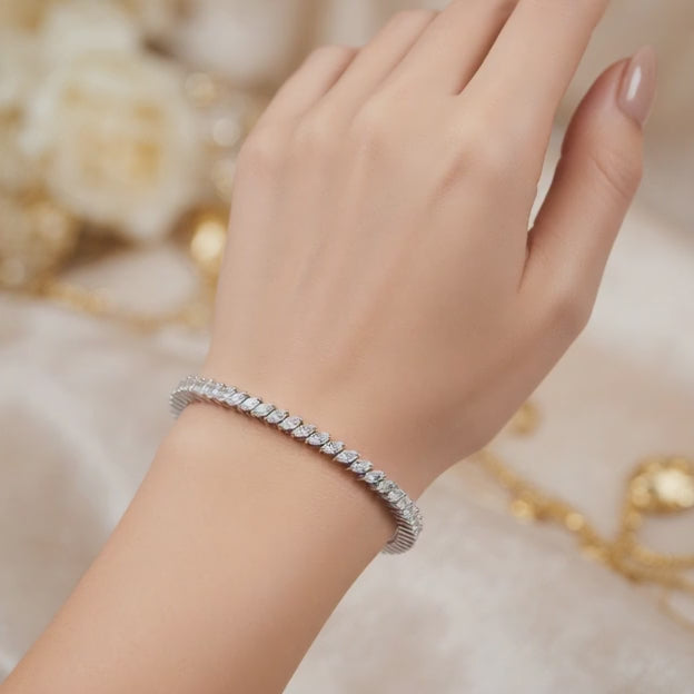 2.17 Carat Marquise Cut Diamond Tennis Bracelet VS1 D F White Gold 14k